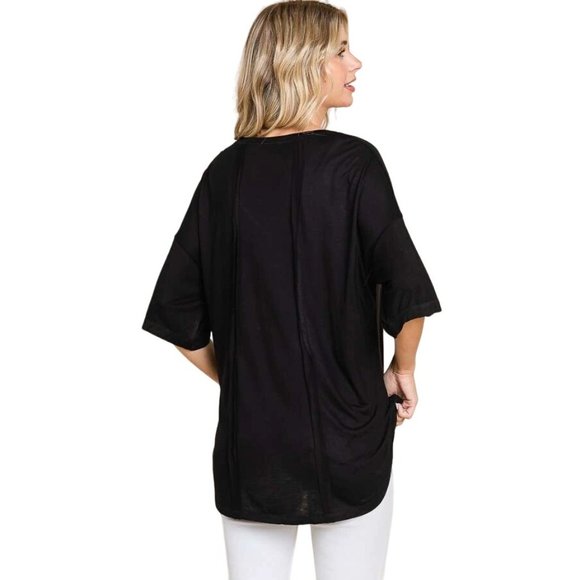 Culture Code Black Exposed Seam Button Detail Sleeve Top CAY1645 - Picture 9 of 12